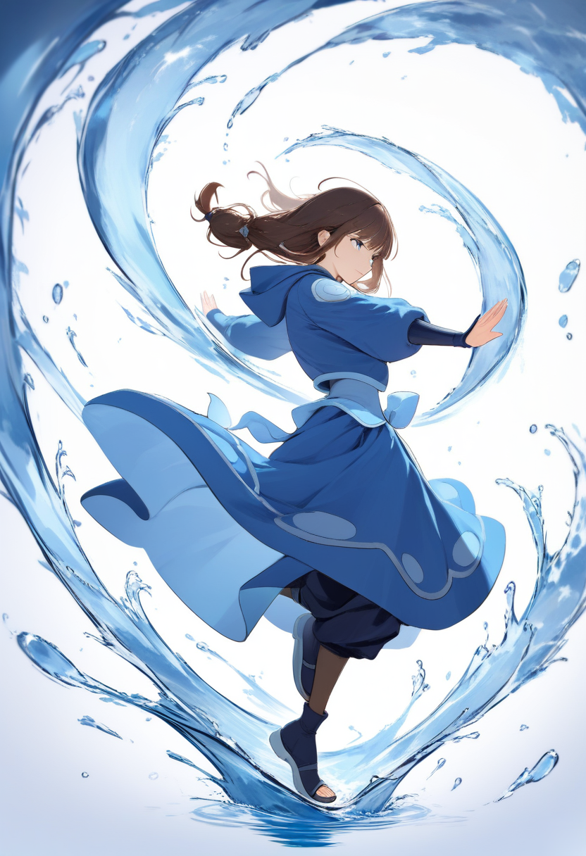 Water Tribe bender OC in traditional clothing performing a waterbending form