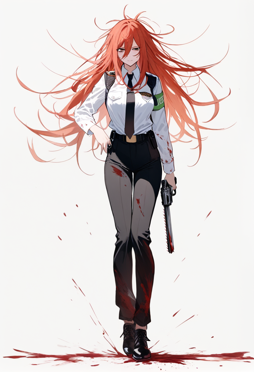 Chainsaw Man-style Devil Hunter OC in combat stance