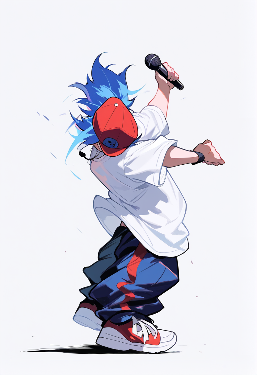 FNF style character OC with bold outlines and vibrant colors in a rap battle pose