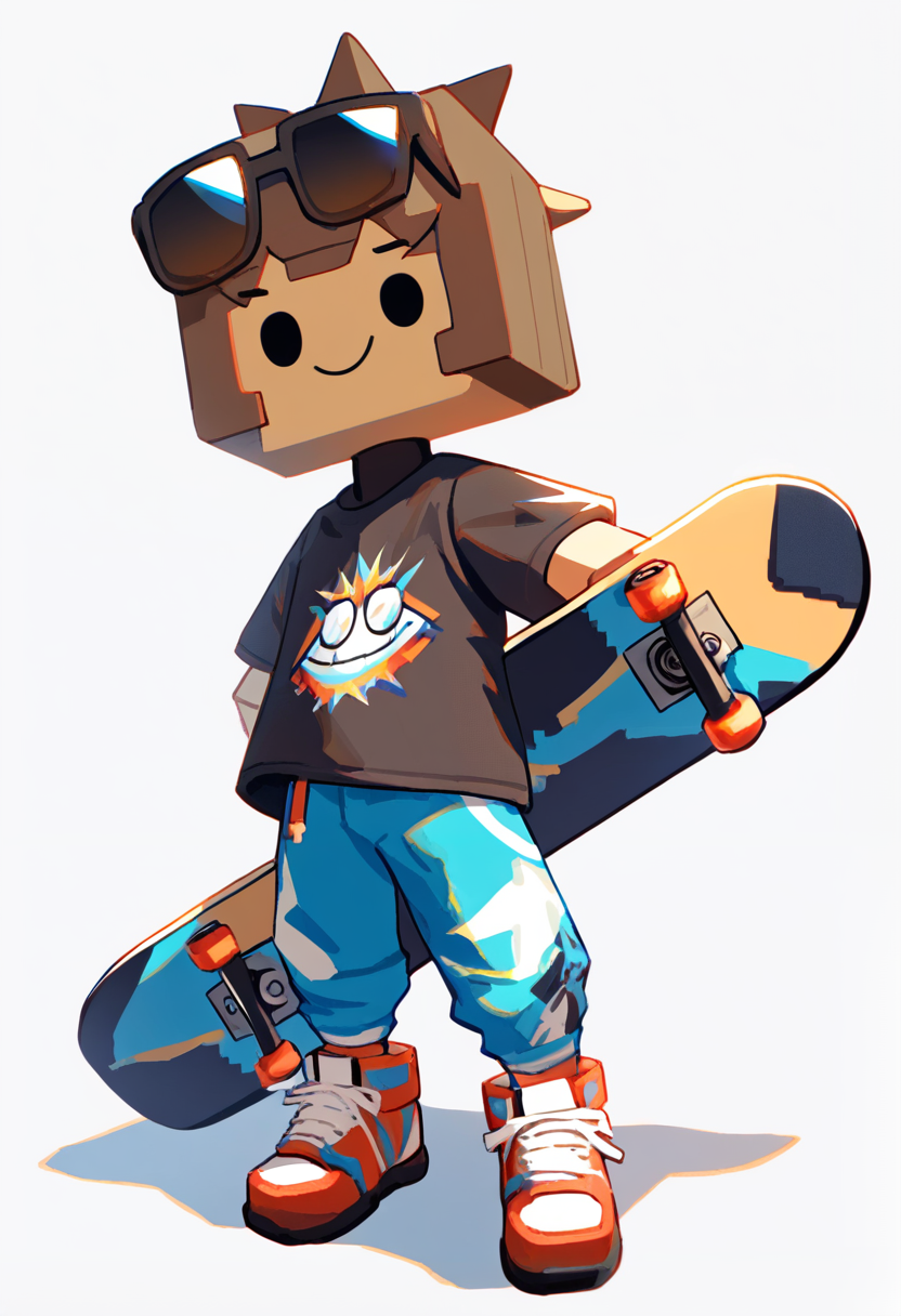 Un chevalier chibi cubique en armure ornée or et bleue avec couronne, brandissant une lance et un bouclier, style jeu Roblox