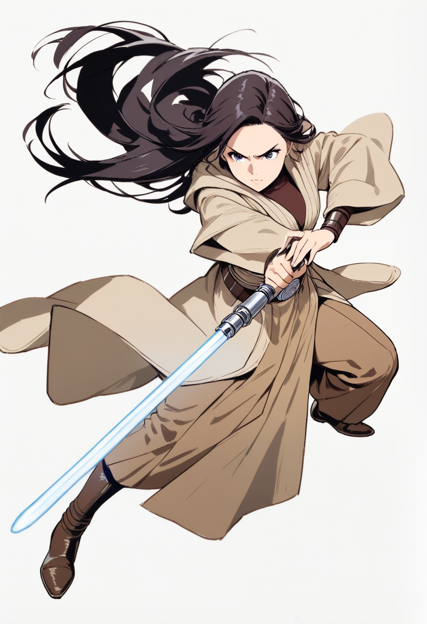 Star Wars OC in Old Republic era Jedi armor with a lightsaber